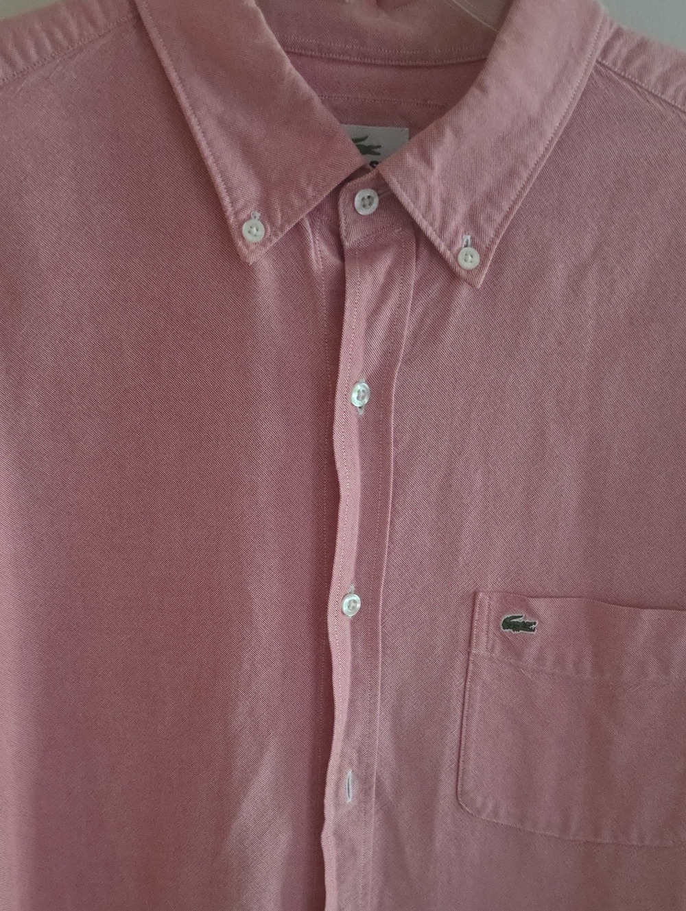 Lacoste Men's Soft Pink Button-Down Shirt with Chest Pocket